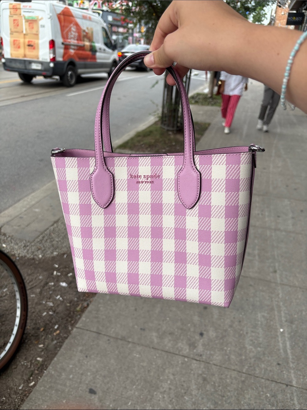 kate spade Lavender and White Gingham Small Tote